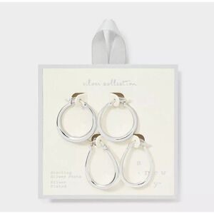 A New Day Silver Plated Circle Oval Hoop Earring Set 2pc Nickel Free NWT